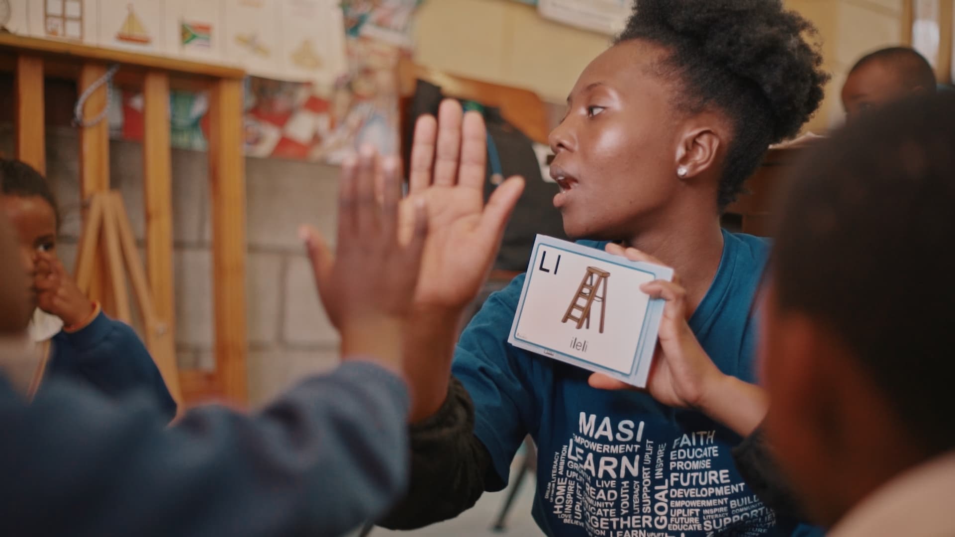 Children engaged in literacy activities